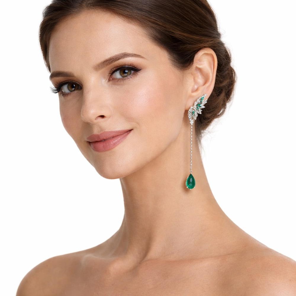 Emerald Green Rhinestone Drop Earrings | Elegant Statement Jewelry